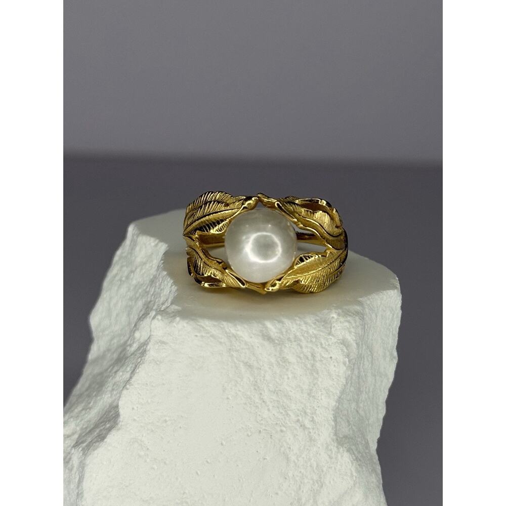 925 Sterling Silver Gold Plated Pearl Ring Adjustable